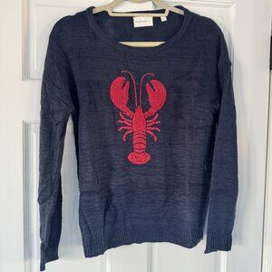 Mia & Tess Lobster Graphic Sweater Size M Navy Lightweight Knit Coastal Nautic
